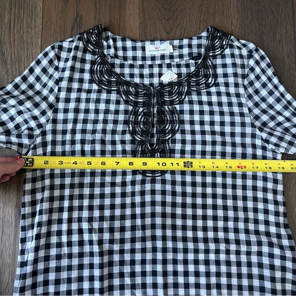 Vineyard Vines Embellished Seed Bead Gingham Pullover tunic Dress Cover up - Picture 3 of 10